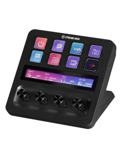 لوحة تحكم +ELGATO Stream Deck, مخصصة لصناع المحتوى, 8 مفاتيح LCD قابلة للتخصيص, 4 مقابض تحكم دوّارة بزاوية 360°, لوحة لمس LCD مدمجة, توصيل USB-C - أسود